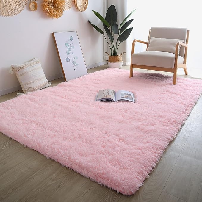 Pink Rug for Girls Bedroom 5x7: Ultra Soft Faux Fur Shag Rugs for Living Room,Modern Indoor Plush Fuzzy Carpets for Kids Nursery Dorm Room Decor