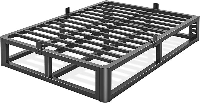 Metal Heavy Duty 12 inch California King Bed Frame with Rounded Corner and Headboard Hole Mattress Retainers 3500 LBS No Box Spring Needed Platform Noise Free Easy Assembly