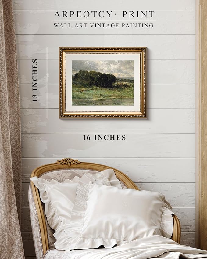 ARPEOTCY Vintage Gold Framed Wall Art, Swale Land Scenery Retro Paintings, Canvas Prints Artwork with Antique Frame, Victorian Wall Picture Decor for Room Gallery Living Room 13x16 inch