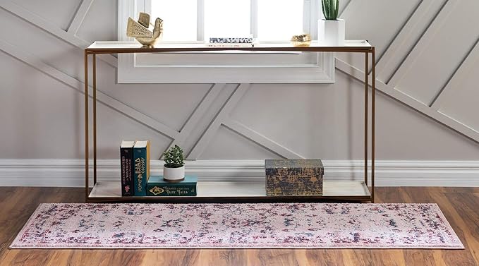Rugs.com Charleston Collection Rug – 6 Ft Runner Pink Low-Pile Rug Perfect for Hallways, Entryways