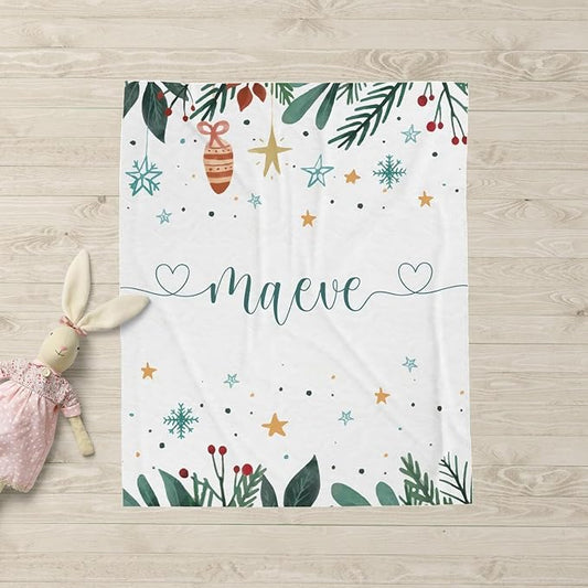 Personalized Baby's First Christmas Blanket, Custom Festive Season Baby Name Christmas Blanket, Soft Fleece Or Sherpa Throw, Baby Shower, Made in USA