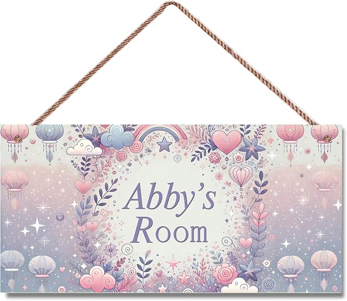 Personalized Name Vintage Heart Sign For Girls Room Baby Nursery Door Wood Plaque Hanging Wall Art Decor For Kids Bedroom Nursery Home Kitchen Garden Yard Wall Club