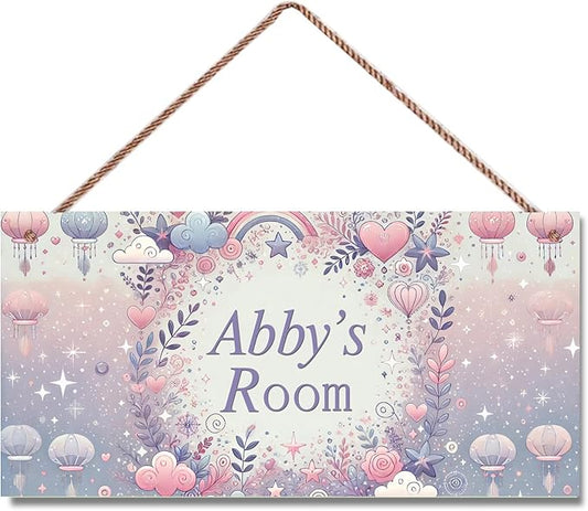 Personalized Name Vintage Heart Sign For Girls Room Baby Nursery Door Wood Plaque Hanging Wall Art Decor For Kids Bedroom Nursery Home Kitchen Garden Yard Wall Club