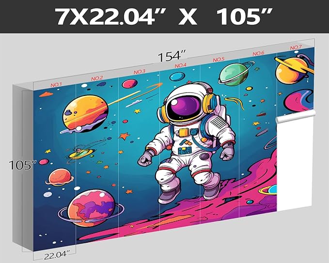 XMPMBM-3d Cartoon Astronauts Starship Nursery Room Fabric Wallpaper Hand-Painted Graffiti Planet Kids Gaming Room Wall Mural-W 154" X H 105"（112 Square Foot）