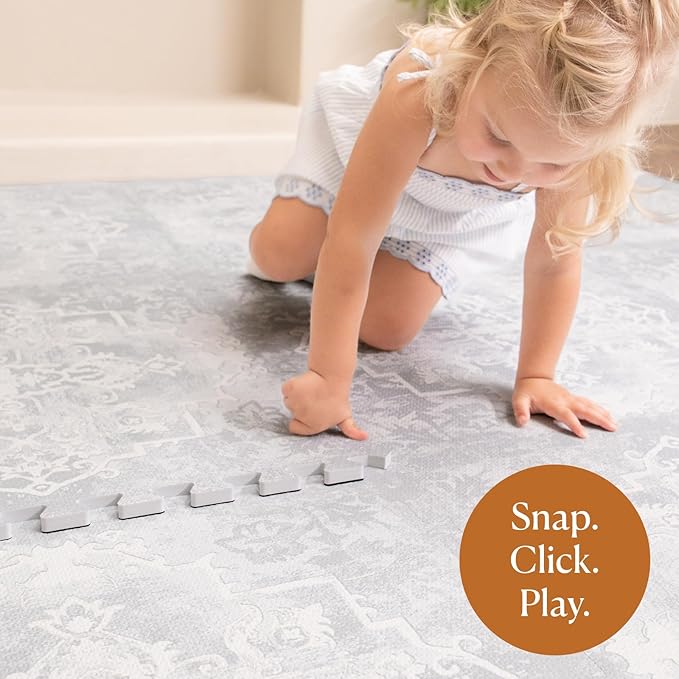 Toddlekind Playmat - Premium Foam Playmat 4 x 6 feet 6 Tile Extra Thick Foam Floor Puzzle Mat for Babies/Toddlers Stylish Non-Toxic Odorless. Perfect for Tummy Time Crawling and Play. 0m+ (Pearl Blue)
