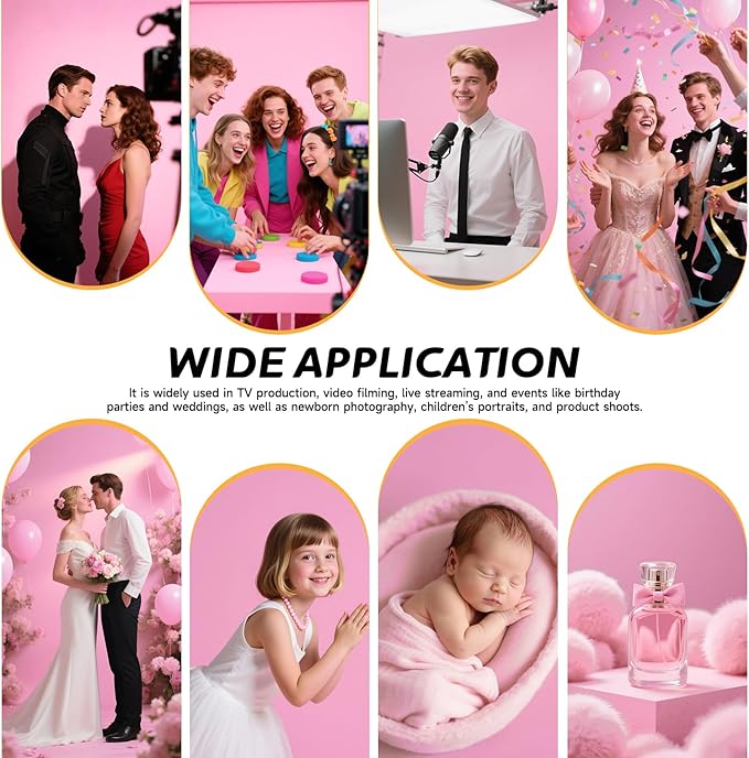 YSKE-Y2 Heavy Duty Photo Backdrop, 10x8ft Pink Seamless Fabric Background Photography Backdrop Curtain Screen for Photoshoot Video Studio Party
