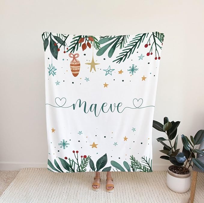 Personalized Baby's First Christmas Blanket, Custom Festive Season Baby Name Christmas Blanket, Soft Fleece Or Sherpa Throw, Baby Shower, Made in USA