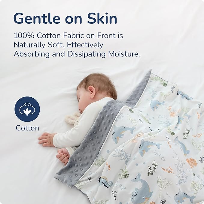 Baby Blankets for Unisex Boys Girls, Reversible Super Soft Blankets for Toddlers with Cotton Front and Dotted Fleece Backing, Lightweight and Warm Crib Blanket for All Seasons 30"x40"(Whale)