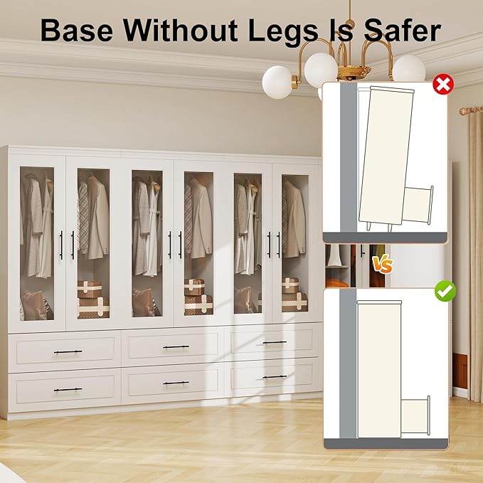 Armoire Wardrobe Closet with 8 Door: White Wood Wardrobe Closet Wooden Combination Corner Cabinet Bedroom Armoire with Hanging Rods for Home/Bedroom/Living Room