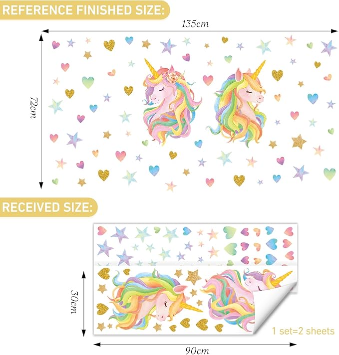 SHUCHING Unicorn Wall Decals Peel and Stick, Vinyl DIY Star Heart Wall Sticker, Wall Art Decor for Girls Nursery Baby Playroom Kids Bedroom