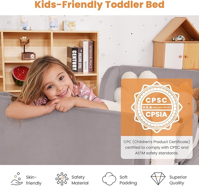 Toddler Bed, Whole Soft Padded Toddlers Floor Bed Frame, Kids Beds with Extra Safety Broad, Toddler Beds for Girls Boys Children - Standard Crib Size (Mattress NOT Included)