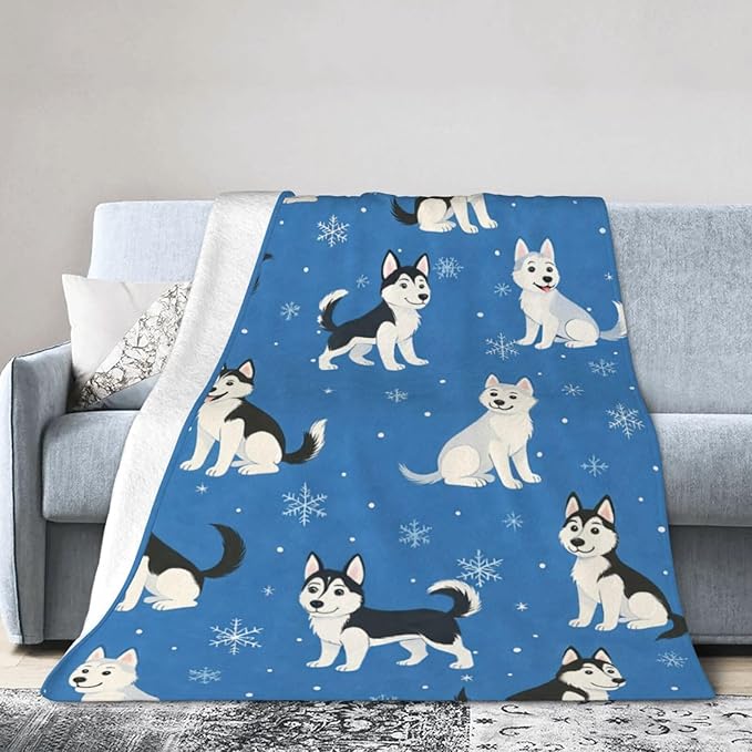 Cute Husky Blanket Huskies Dog Pet Pattern Throw Blanket Soft Cozy Fleece Fuzzy Plush Warm Stuff Puppy Bedding Animal Blankets Gifts for Husky Lover Boys Girls Kids Adult Men Women 40"X50"