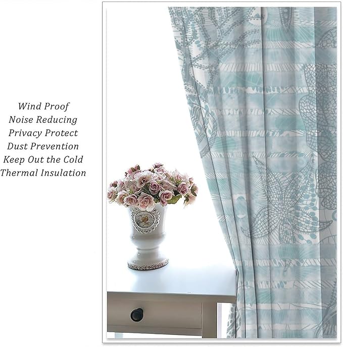 Starfish Curtains，Starfish and Seashells Coastal Curtain Ocean Themed Underwater Marine Decor Waterproof Fabric Curtain Set 2 Panels,63x63 Inches
