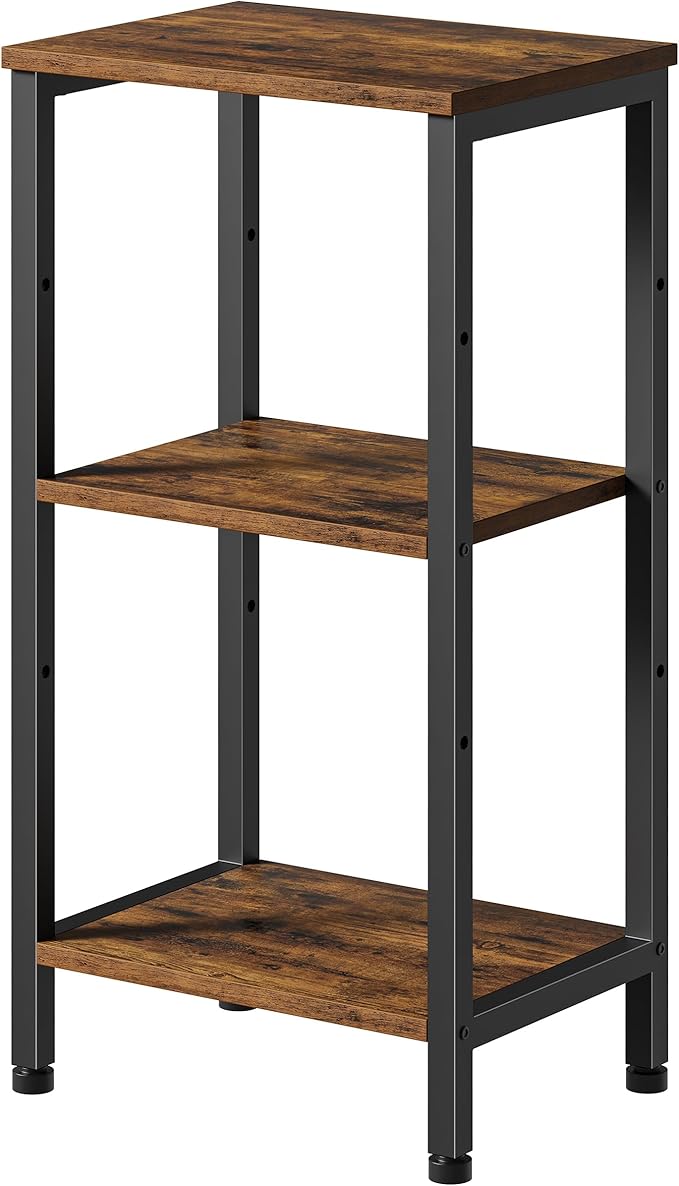 Small Side Table, Tall End Table with Adjustable Shelf, Accent Table Stand for Home Decor, Small Entryway Table, Bedroom Nightstand, Living Room, Office, Rustic Brown