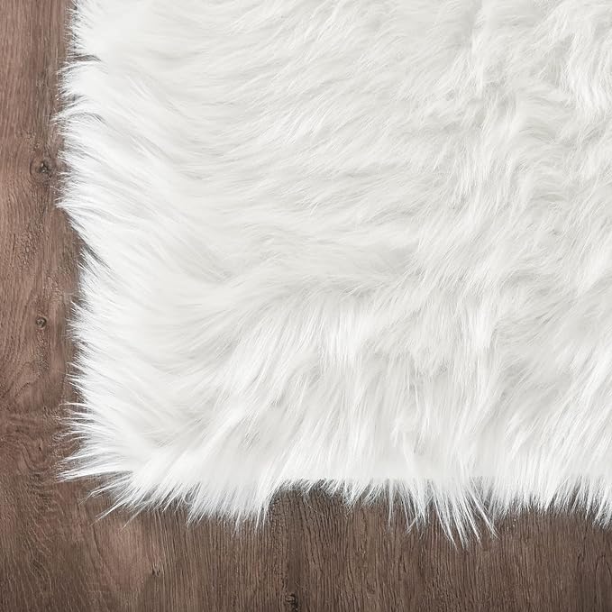 Latepis 2x6 White Runner Faux Fur Sheepskin Rug for Living Room Fluffy Washable Rug for Bedroom, Dorm, Luxury Room Decor, Fur Rugs, Rectangle