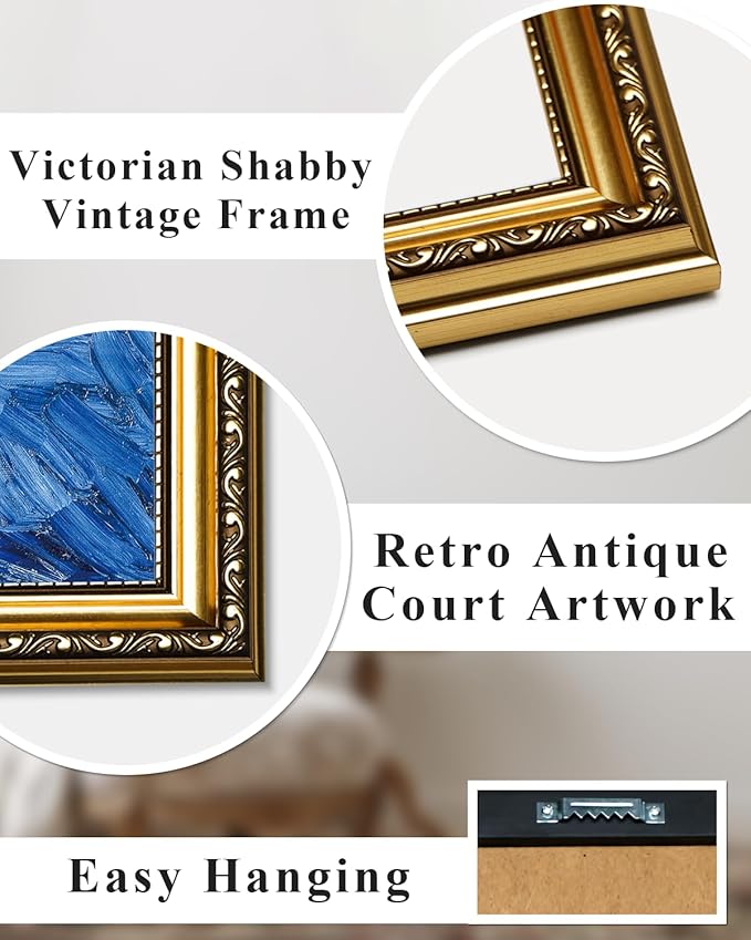 ARPEOTCY Vintage Gold Framed Wall Art, Farmhouse Meadow Landscape Country Paintings, Moody Rustic Canvas Picture Prints Artwork with Frame, Victorian Wall Decor for Living Room Bedroom 11x14 inch