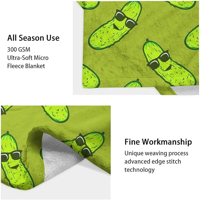 Pickle Throw Blanket for Women Men - 60x80 Inches Twin Size - Soft Fluffy Cozy Blankets Gift - Green Funny Blanket Throws for Bed, Sofa, Winter