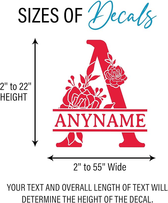 Custom Name Wall Decal Personalized Floral Alphabet Letter Name Transparent DTF Vinyl Removable Nursery Wall Decals for Kids Room, Teen Bedroom, Car, Cute Home Decor Gifts