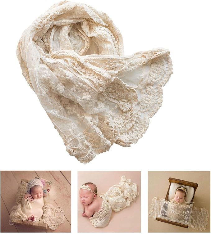 Newborn Photography Wraps Baby Photoshoot Lace Props Girls Posing Layers (Beige A)