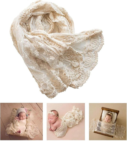 Newborn Photography Wraps Baby Photoshoot Lace Props Girls Posing Layers (Beige A)