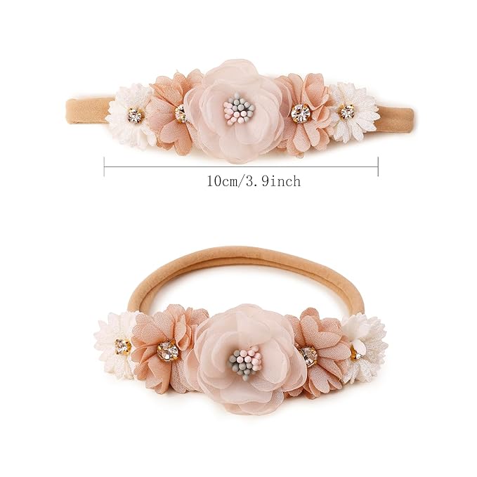 OOSAKU Baby Girl Flower Headbands Set Elastic Floral Headbands 6pcs Soft Nylon Hair Band for Newborn Toddler Hair Accessories (H-L6)