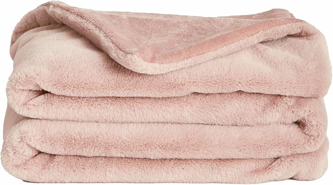 UnHide Lil’ Marsh - Faux Fur Blanket - Durable, Lightweight, Extra Soft Blanket - Machine Washable - Add a Layer of Softness to Any Bed, Couch, or Reading Chair - Rosy Baby, Small (50” x 60”)