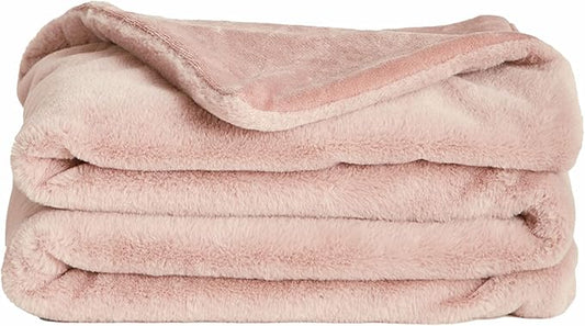 UnHide Lil’ Marsh - Faux Fur Blanket - Durable, Lightweight, Extra Soft Blanket - Machine Washable - Add a Layer of Softness to Any Bed, Couch, or Reading Chair - Rosy Baby, Small (50” x 60”)