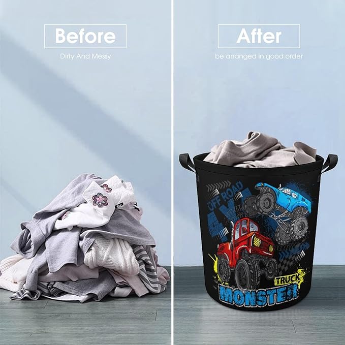 Monster Truck Laundry Basket Boys Room Decor Boys Hamper Dirty Clothes Bin Organizer Monster Truck Birthday Decorations
