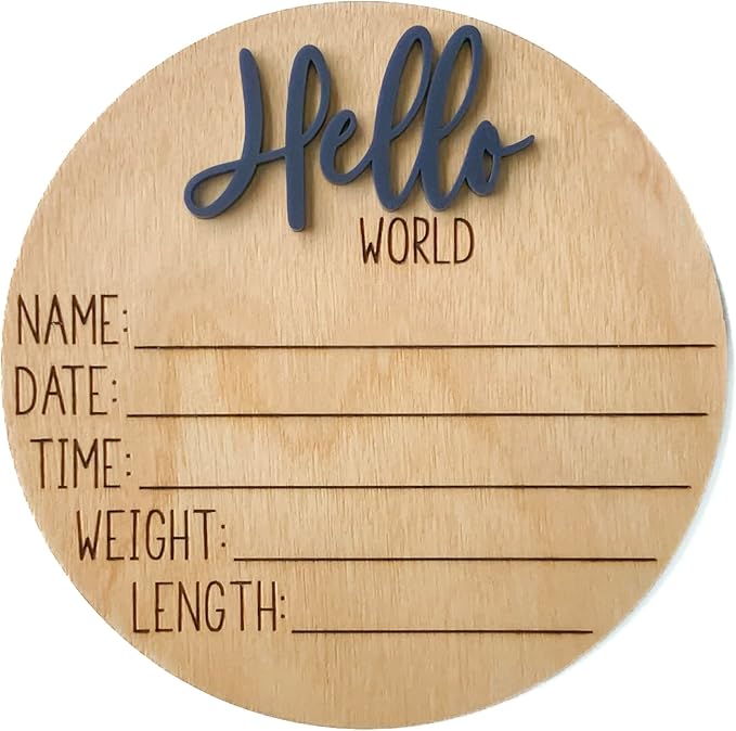 Hello World Newborn Sign, Baby Announcement Sign, Birth Announcement Sign, Hello World Nursery Sign, Baby Hospital Sign, Photo Prop for baby girl boy - (Navy Blue)