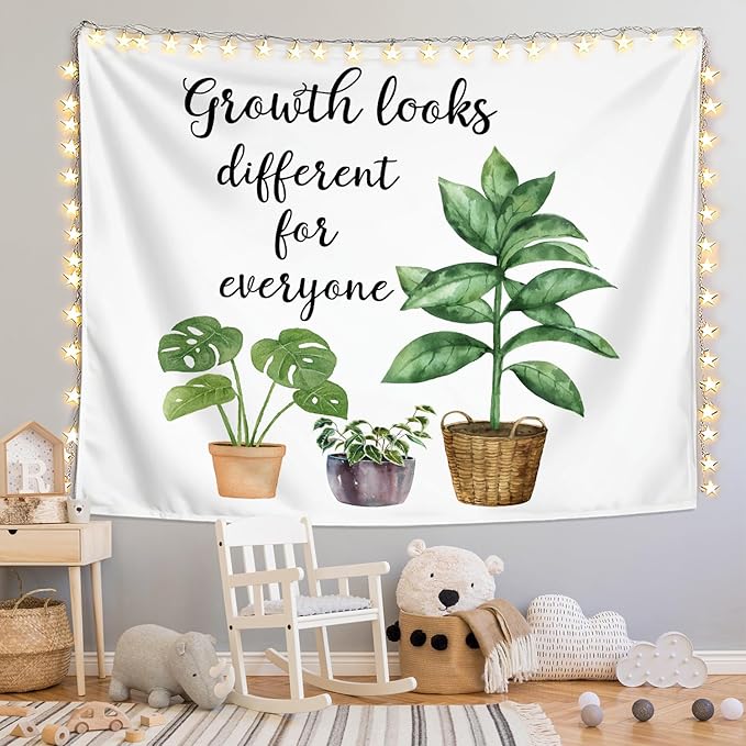 LIANGW Mental Health Tapestry, Inspirational Classroom Tapestry Wall Hanging, Growth Looks Different for Everyone Motivational Wall Art Tapestries Decor for Therapy Counselor Office, 50x60 Inch