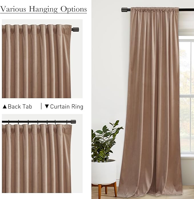 StangH Blush Beige Velvet Curtains - Super Soft Nursery Bedroom Privacy Window Drapes Elegant Home Decoration for Living Dining Room/Office/Girls, W52 x L84, 2 Panels
