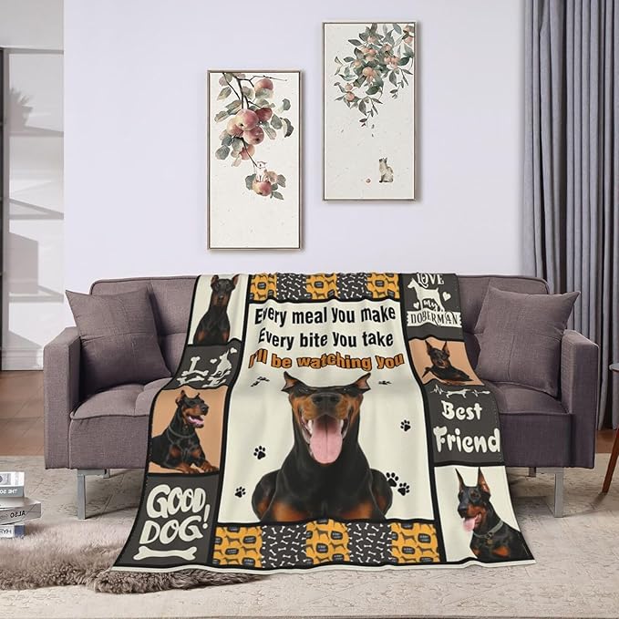 Doberman Blanket Doberman Decor Throw Blanket Super Soft Flannel Lightweight Fluffy Plush Fuzzy Fleece Stuff Blanket Gifts for Dog Lover Girl Woman Adults Man Boys Kids Baby for Bed Sofa 40"X50"
