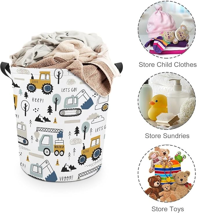 Cute Truck Tractor Kids Laundry Basket Construction Party Decorations Boys Hamper Dirty Clothes Toy Storage Bin