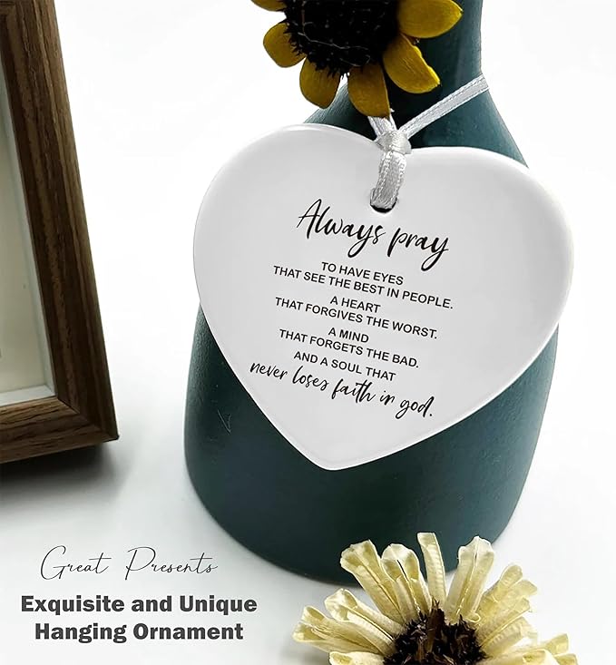 Heart Shaped Christmas Ornament-Christian Religious Scripture Gift-Always Pray Never Lose Faith in God-Inspirational Affirmation Keepsake for Birthday Graduation