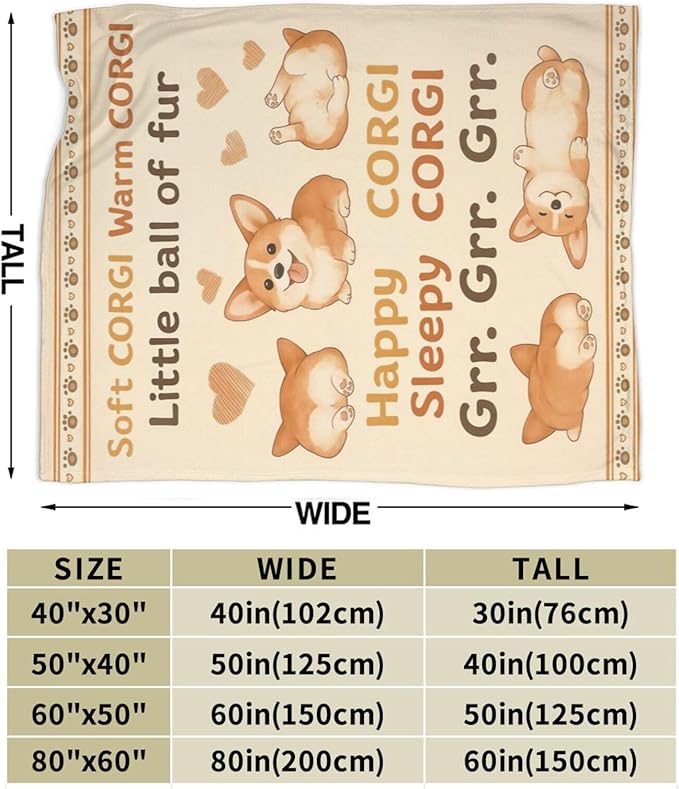 Cute Corgi Throw Blanket Nursery Soft Cozy Fleece Fuzzy Plush Warm Stuff Puppy Dog Bedding Blanket Gifts for Corgi Lovers Boys Girls Kids Adult Men Women 60"X80"