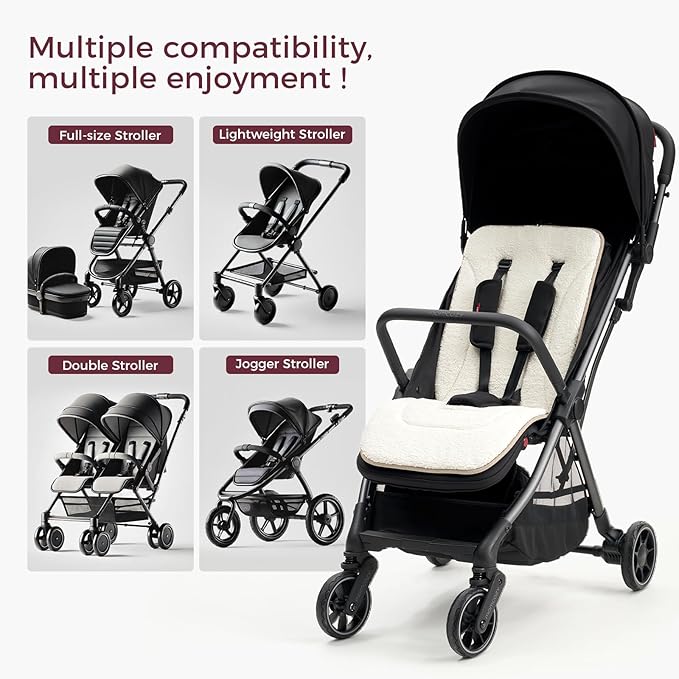Momcozy Reversible Stroller Cushion | Universal Breathable Stroller Liner | Winter Warm Car Seat Liners | Crib Carriage Cushion Pad | Plush for Winter Use ＆Soft Fabric for All-Season Comfort