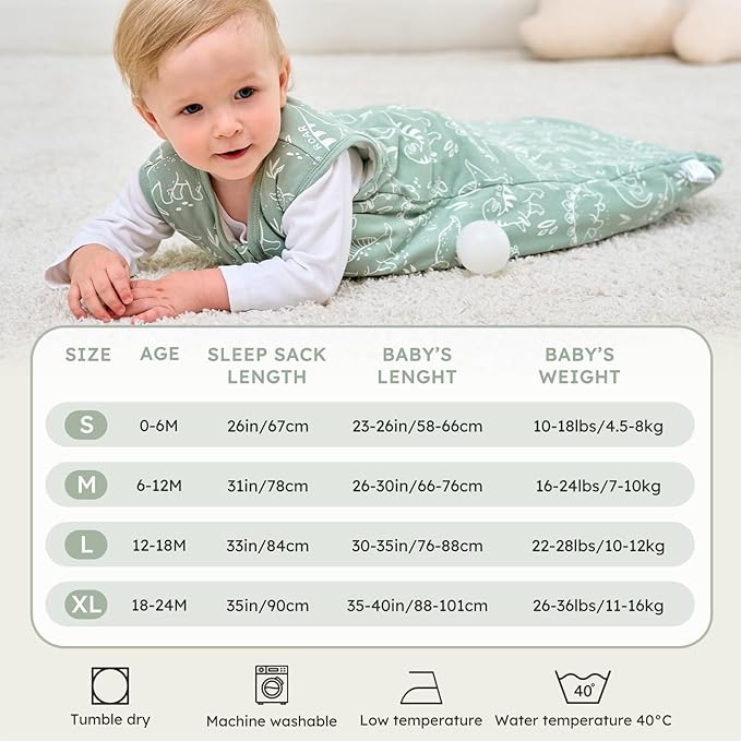 Baby Sleep Sack 18-24 Months, 2.5 TOG Cotton Winter Baby Wearable Blanket with 2-Way Zipper, Warm Soft Sleeping Bag for Toddler Boy Girl, XLarge Dinosaur