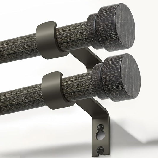 2 Pack Black walnut wood Grain Curtain Rods for Windows 66 to 120 Inches 1" Diameter Heavy Duty Window Curtain Rod Adjustable with Solid Finials for Living Room Bedroom Kitchen Farmhouse Outdoor