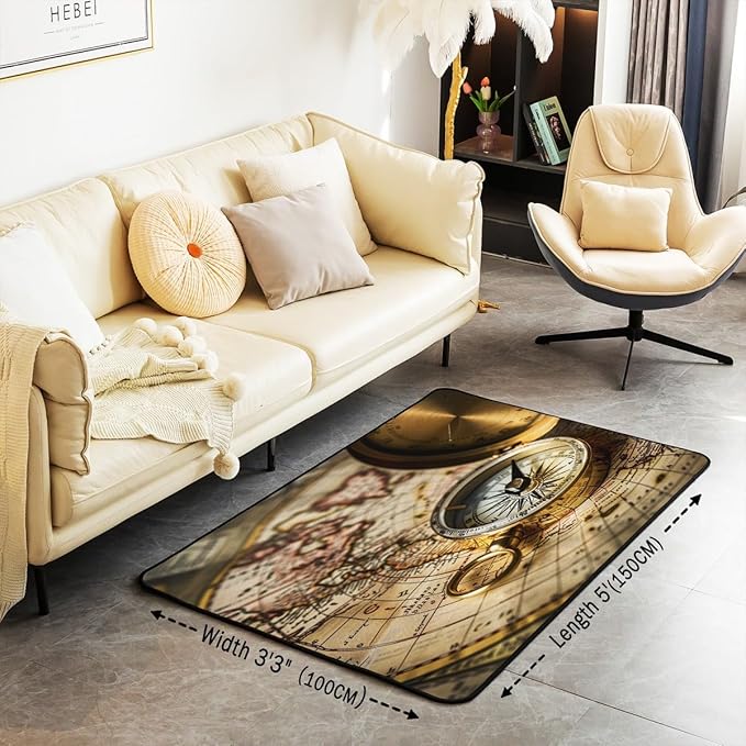 Compass Print Rugs for Living Room Bedroom Retro Nautical Decor Decorative Carpet Ocean Voyage Sea Adventure Super Cozy Rug Carpet Floor Mat Rug