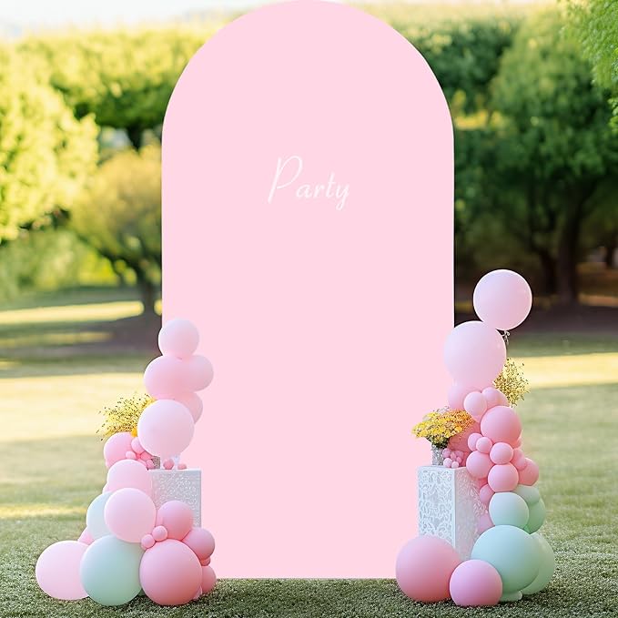6FT Baby Pink Arch Covers, Spandex Fitted Wedding Arch Stand Covers Round Top Chiara Backdrop Cover for Birthday Party Ceremony Banquet Decoration