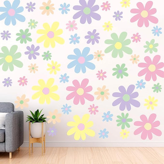 TaoBary 12 Sheets Daisy Wall Decal Flower Wall Sticker Cute Daisy Sticker Pink White Flower Decal Peel and Stick Floral Wallpaper for Nursery Bedroom Home Decor(Fresh Color,Attractive Style)