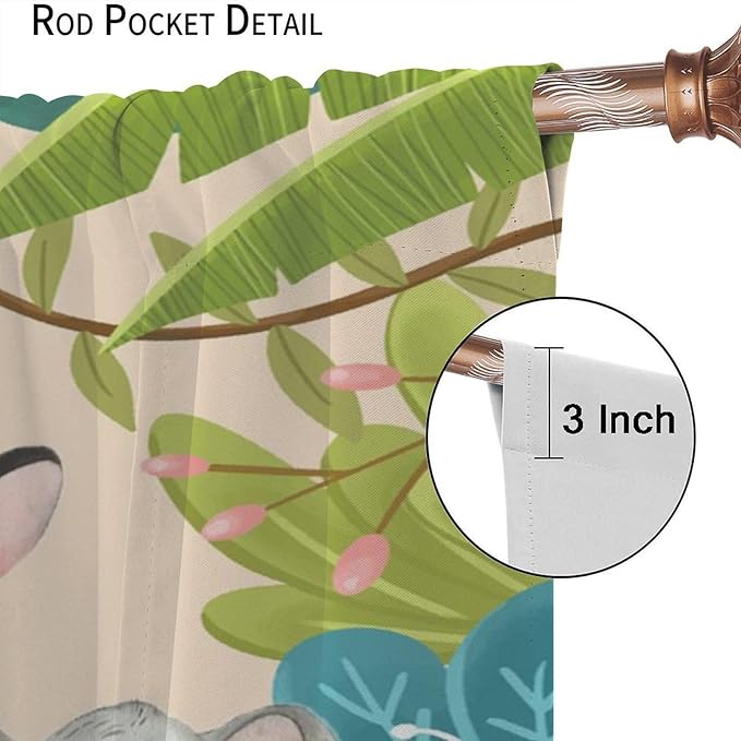 Animals Curtains Colorful Forest Cartoon Cute Zebra Tiger Elephant for Kids Boys Girls Nursery Bedroom Living Room Blackout Rod Pocket Decoration Window Drapes 2 Panels W36xL63in