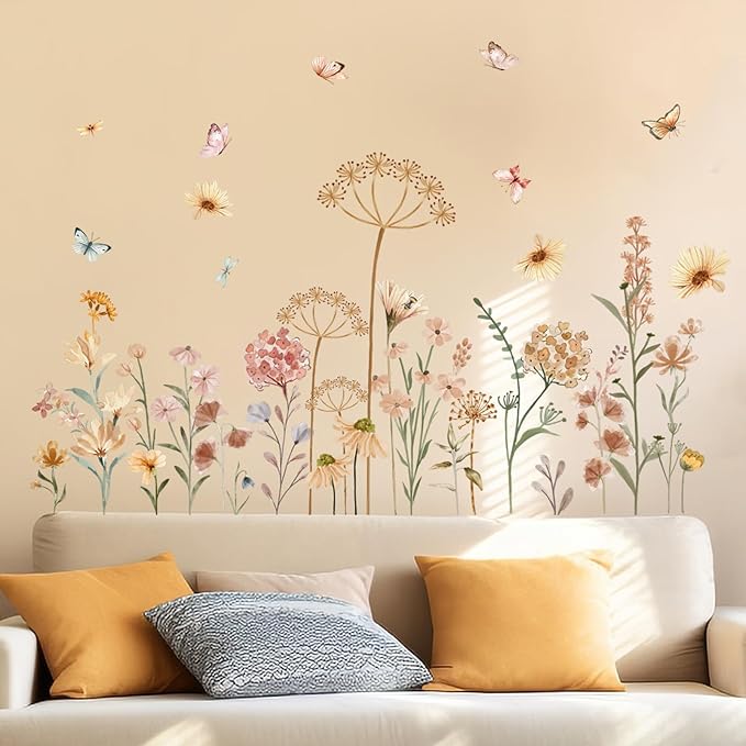 Boho Flower Wall Stickers for Girls: Nursery Baby Room Peel and Stick Removable Wall Decals for - Ages 1-12 Years Vinyl Wall Decor