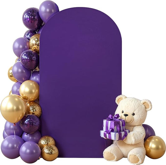 Purple Arch Cover 6.6FT Spandex Fitted Wedding Arch Stand Covers Round Top Chiara Arch Covers Stretchy Backdrop Cover for Birthday Party Ceremony Banquet Decoration
