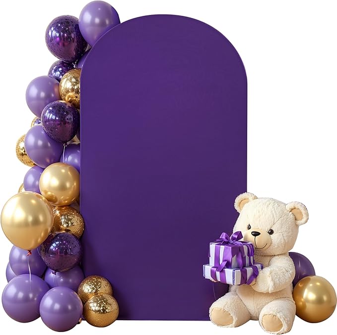 Purple Arch Cover 6FT Spandex Fitted Wedding Arch Stand Covers Round Top Chiara Arch Covers Stretchy Backdrop Cover for Birthday Party Ceremony Banquet Decoration