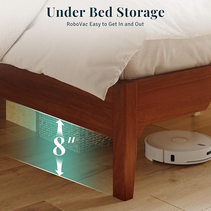 King Bed Frame and Headboard, Wooden Platform Bed with Wood Slats Support, Modern Bed Frame with Storage&Charging Station, No Box Spring Needed, Easy Assembly, Noise Free, Brown