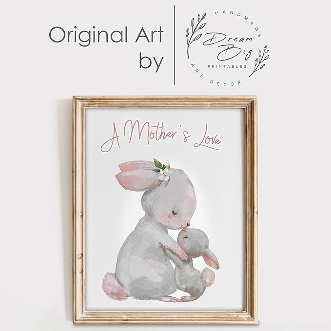DREAM BIG PRINTABLES Mother and Child Bunny Wall Art Print - Unframed - 11x14 | Nursery Decor | Bedroom Decor | Room Decor Aesthetic | Bedroom Wall decor
