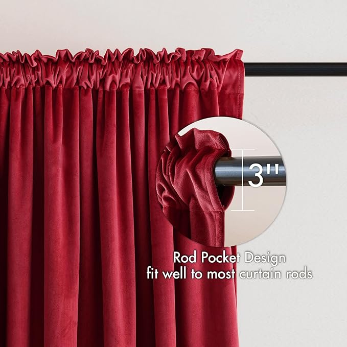 MIULEE Christmas Red Velvet Curtains Thermal Insulated Blackout Curtain Drapes for Bedroom Living Room Darkening 96 Inches Long Curtains Panels Rod Pocket Set of 2