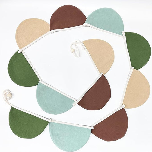 2 Sets of Green Brown Beige Half Round Banner 24Pcs Flags Nursery Garland Fabric Semicircle Streamers for Kids Jungle Safari Woodland Camping Birthday Baby Shower Party Decorations Baby Room Decor
