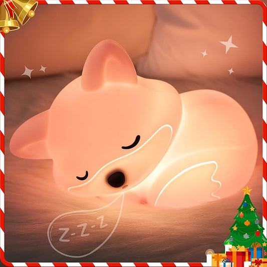 Fox Lamp for Girls, Pink Silicone Squishy Fox Shaped, 20 Mins Auto-Off Rechargeable Dimmable Night Light, Fox Gifts for Nursery Baby Girl Women, Christmas White Elephant Gifts Idea